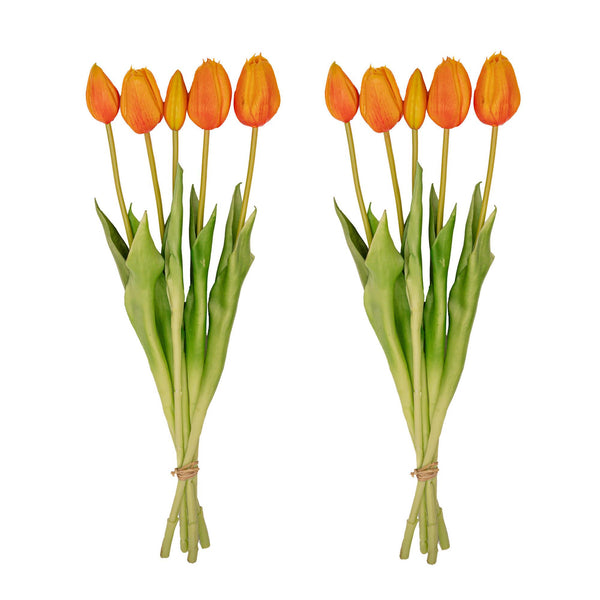 Deko-Set „Jessie" – Strickvase mit 10 Real-Touch-Kunsttulpen Orange