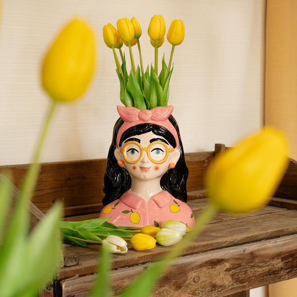 Deko-Set „Lady Kylie" – Vase mit 10 Real-Touch-Kunsttulpen