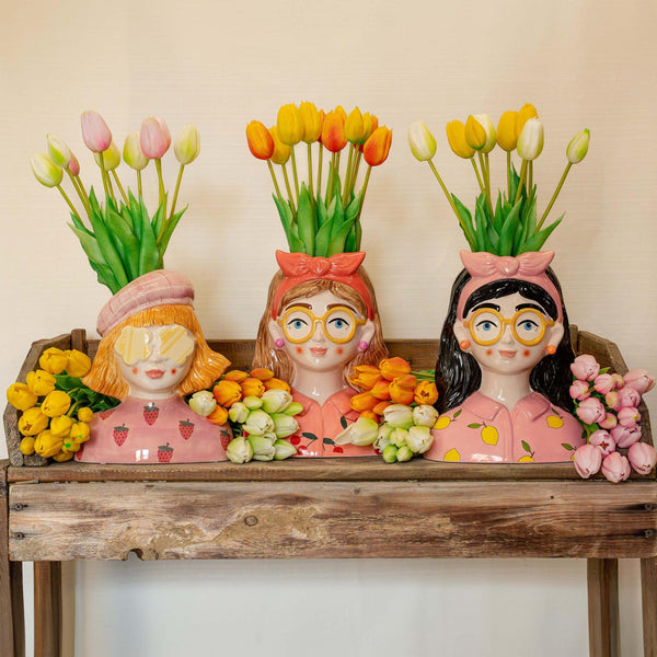 Deko-Set „Lady Sunny" – Vase mit 10 Real-Touch-Kunsttulpen